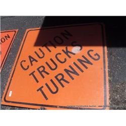 CAUTION TRUCKS TURNING SIGN