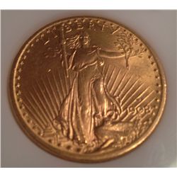 1908 $20 GOLD ST GAUDENS MS-62