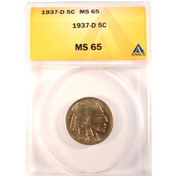 1937-D BUFFALO NICKEL, ANACS MS-65  GEM!