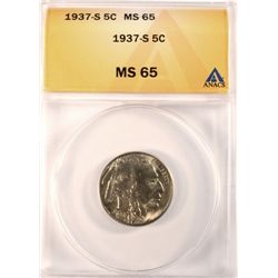 1937-S BUFFALO NICKEL, ANACS MS-65 GEM!