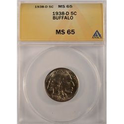 1938-D BUFFALO NICKEL, ANACS MS-65 GEM!