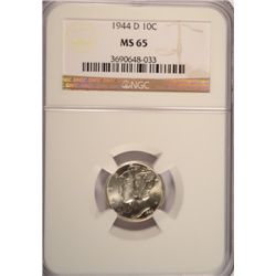 1944-D MERCURY DIME, NGC MS-65  GEM!
