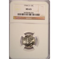 1944-D MERCURY DIME, NGC MS-65  GEM!