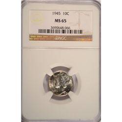 1945 MERCURY DIME, NGC MS-65  GEM!