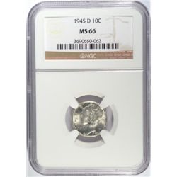 1945-D MERCURY DIME, NGC MS-66  GEM!