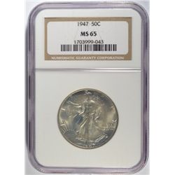 1947 WALKING LIBERTY HALF DOLLAR, NGC MS-65  GEM!