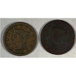 1822 LARGE CENT G/VG & 1845 LARGE CENT FINE