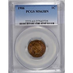 1906 INDIAN HEAD CENT PCGS MS63 BN