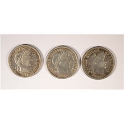 3-1899 BARBER DIMES "GRADING SET" (VG, FINE, VF)