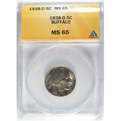 1938- D BUFFALO NICKLE ANACS MS 65 GEM