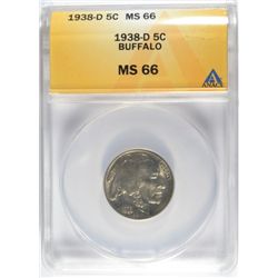 1938- D BUFFALO NICKLE ANACS MS 66 GEM