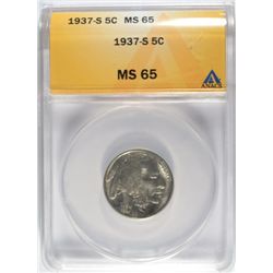 1937-S BUFFALO NICKLE ANACS MS 65 GEM