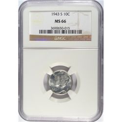 1943-S MERCURY DIME NGC MS 66 GEM