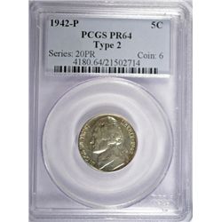 1942 P JEFFERSON NICKEL PCGS PR64  TYPE II