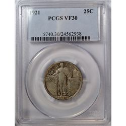 1921 STANDING LIBERTY QUARTER PCGS VF-XF30, NICE