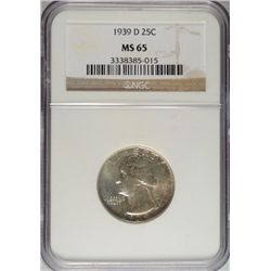 1939 D WASHINGTON QUARTER NGC MS65 MOSTLY WHITE