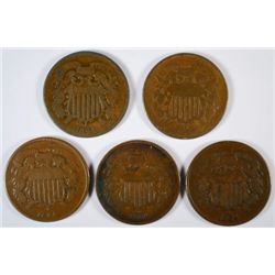 5- 1864 TWO CENT "GRADING SET" (AG,GOOD,VG,FINE,VF)