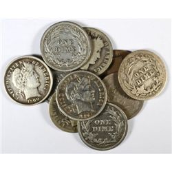 10 DIFFERENT BARBER DIMES (98-S,99,99-O,99-S,00,01-O,02,02-O,02-S,03) AG-VF