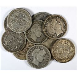10 DIFFERENT BARBER DIMES (03-O,04,05,05-O,05-S,06,06-D,06-S,07,07-D) AG-VF
