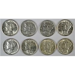 8 DIFFERENT MERCURY DIMES (39,39-D,40,41,41-D,41-S,42,42-D)