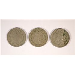 3 DIFFERENT THREE CENT NICKELS (65,67,81) GOOD-FINE