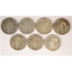 7 DIFFERENT STANDING LIBERTY QUARTERS ( 17-1, 18-S, 20, 26 , 27, 27-D, 28) AG-