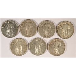 7 DIFFERENT STANDING LIBERTY QUARTERS ( 28-D,28-S,29,29-D,29-S,30,30-S) FINE-VF