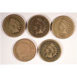 5- DIFFERENT INDIAN HEAD CENTS (59,60,61,62,63) AG-GOOD