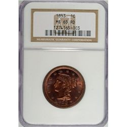 1853 LARGE CENT NGC MS65 RED BEAUTIFUL!