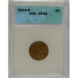 1914 D LINCOLN CENT ICG VF 25 NICE!