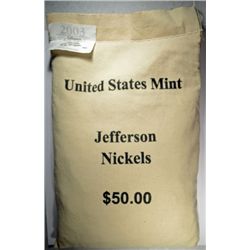 2003-P JEFFERSON NICKEL MINT SEALED BAG,  $50.00 FACE BU NICKELS