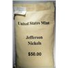Image 1 : 2003-P JEFFERSON NICKEL MINT SEALED BAG,  $50.00 FACE BU NICKELS