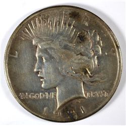 1921 PEACE SILVER DOLLAR, XF+ NICE COIN