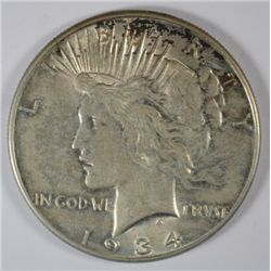 1934 PEACE SILVER DOLLAR, AU-58 NICE!