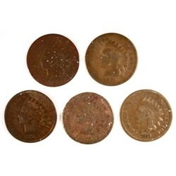 5 DIFFERENT INDIAN HEAD CENTS (68,73,74,75,76) AG-GOOD