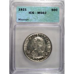 1921 MISSOURI HALF DOLLAR ICG MS 62 NICE!