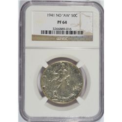 1941 NO "AW" WALKING LIBERTY HALF DOLLAR NGC PROOF 64
