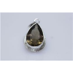 NATURAL 30.30 CTW SMOKY TOPAZ PEAR CUT PENDANT .925 STE