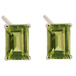 Genuine 3.75 ctw Peridot  Emerald Cut Earring 14kt