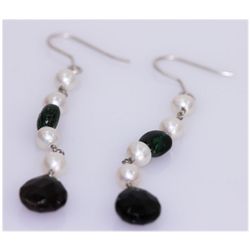 NATURAL 21.70 CTW PEARL/EMERALD/BLACKONEX EARRING .925