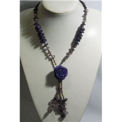 BEADED AMETHYST WITH FLOWER PENDANT