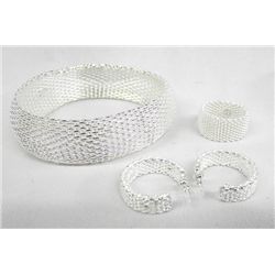 Sterling Silver Mesh Ring, Bracelet & Earrings