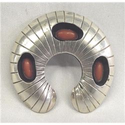 Navajo Sterling Holloware Coral Pendant