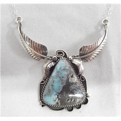 Navajo Silver Turquoise Pendant Necklace - Platero
