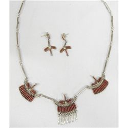 Zuni Coral Necklace & Earrings -- Fred Bowannie