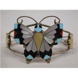 Zuni Stone-Stone Inlay Sterling Bracelet - Dishta
