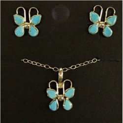 Navajo Sterling Turquoise Butterfly Necklace Set