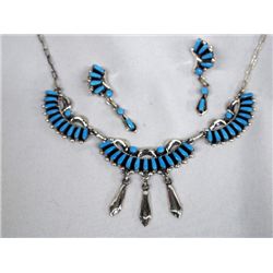 Zuni Silver Turquoise Necklace & Earrings - Laweka