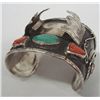 Image 1 : Navajo Silver Turquoise Coral Watch Cuff Bracelet