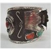 Image 3 : Navajo Silver Turquoise Coral Watch Cuff Bracelet